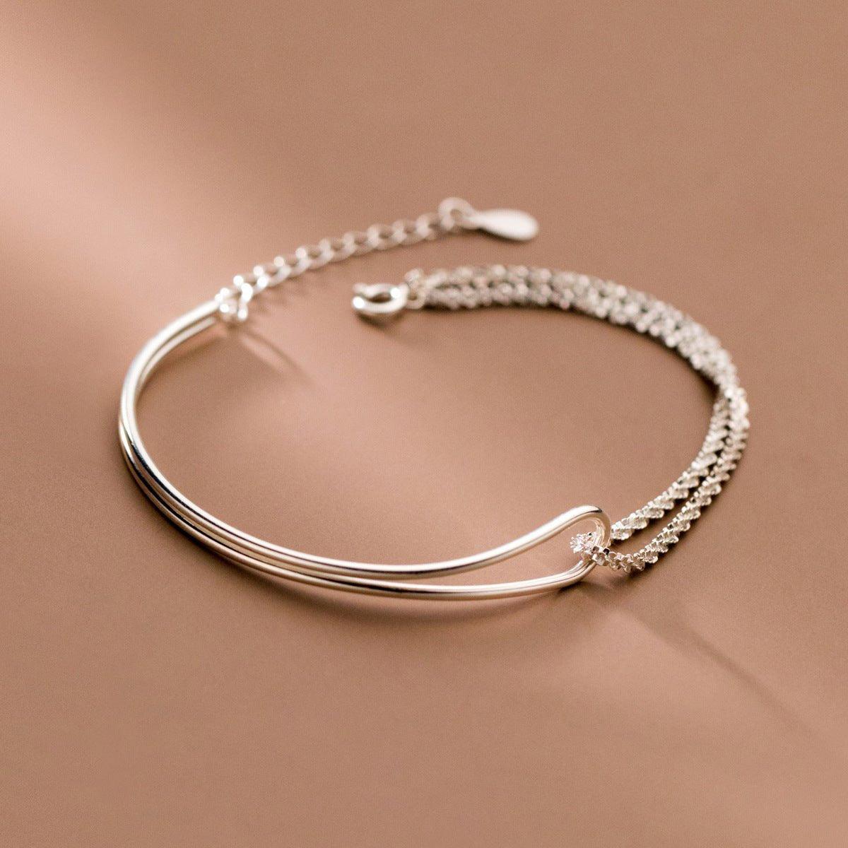 MAC089 Temperament And Personality Double-Layer Curved Tube Gypsophila Asymmetrical Bracelet - Image 2