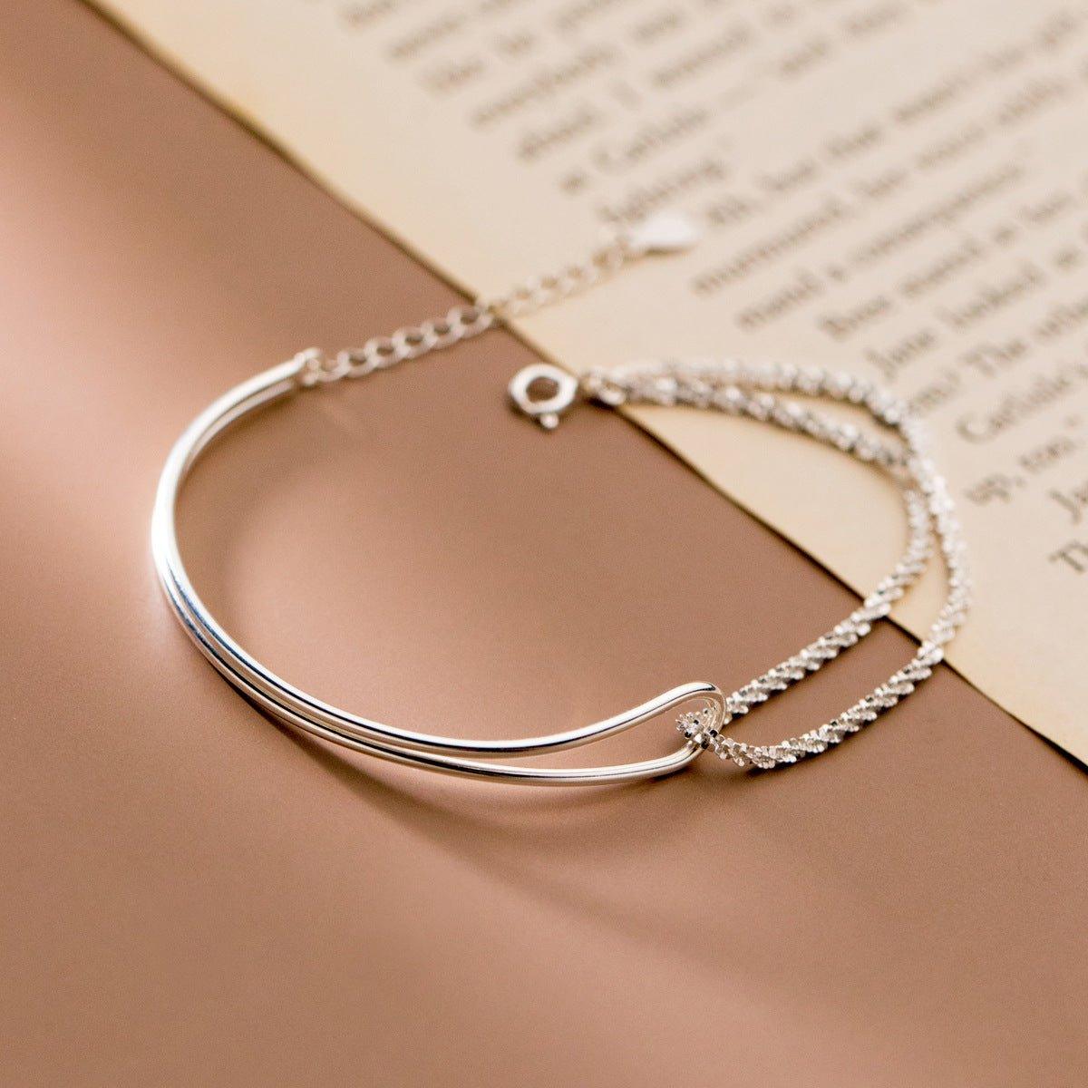 MAC089 Temperament And Personality Double-Layer Curved Tube Gypsophila Asymmetrical Bracelet - Image 3