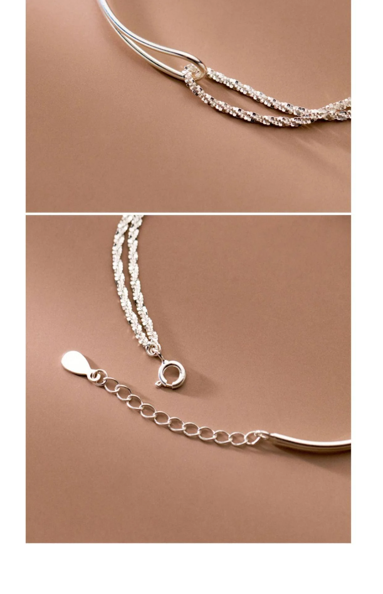 MAC089 Temperament And Personality Double-Layer Curved Tube Gypsophila Asymmetrical Bracelet - Image 6