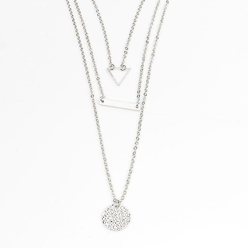 MAC090 Multi-layered Hollow Tiangular Sequin Long Round Pendant Necklace - Image 4