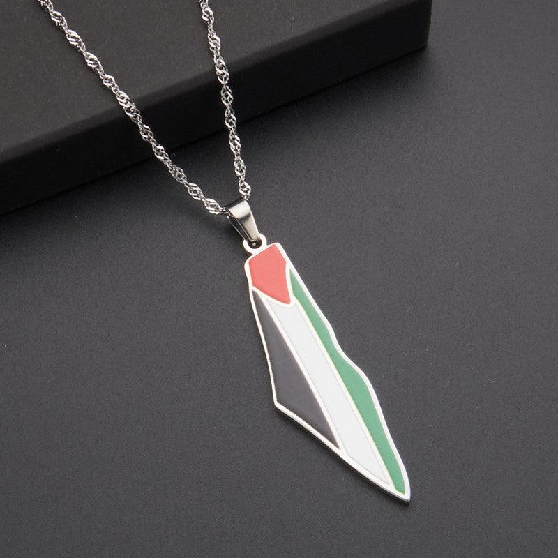 MAC100 Stainless Steel Vintage keffiyeh Palestine Map Pendant Necklace - Image 2