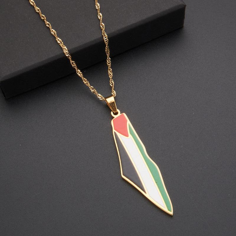 MAC100 Stainless Steel Vintage keffiyeh Palestine Map Pendant Necklace - Image 3