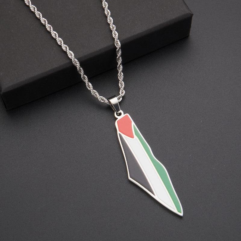 MAC100 Stainless Steel Vintage keffiyeh Palestine Map Pendant Necklace - Image 4