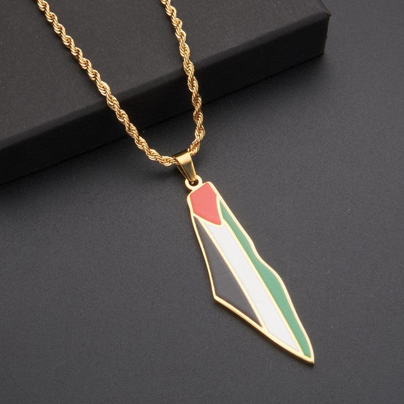 MAC100 Stainless Steel Vintage keffiyeh Palestine Map Pendant Necklace - Image 5