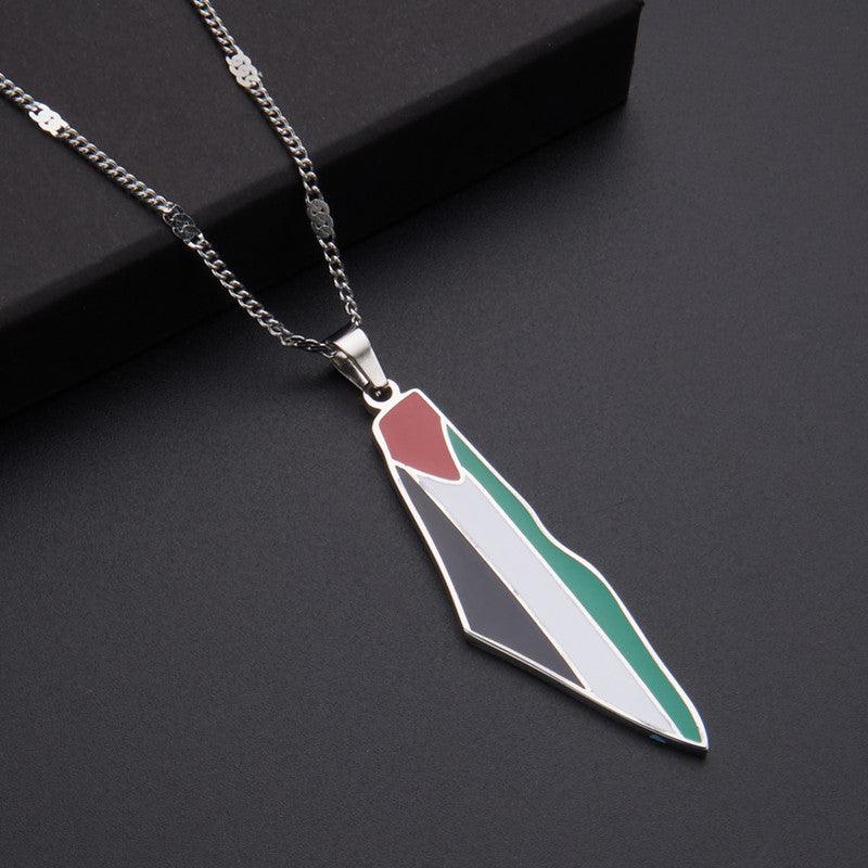 MAC100 Stainless Steel Vintage keffiyeh Palestine Map Pendant Necklace - Image 8