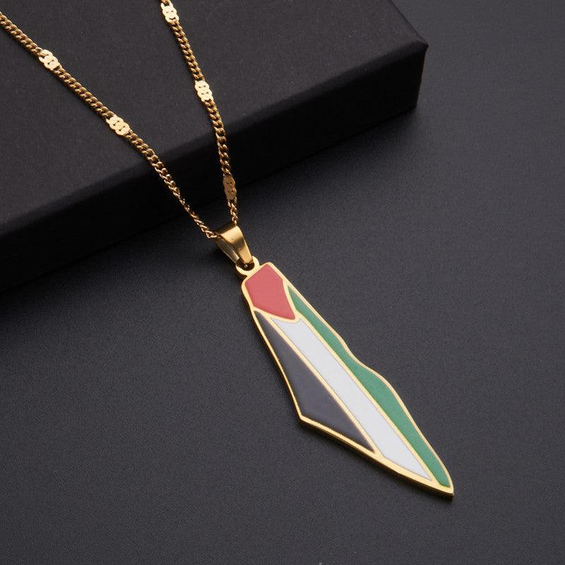 MAC100 Stainless Steel Vintage keffiyeh Palestine Map Pendant Necklace - Image 9