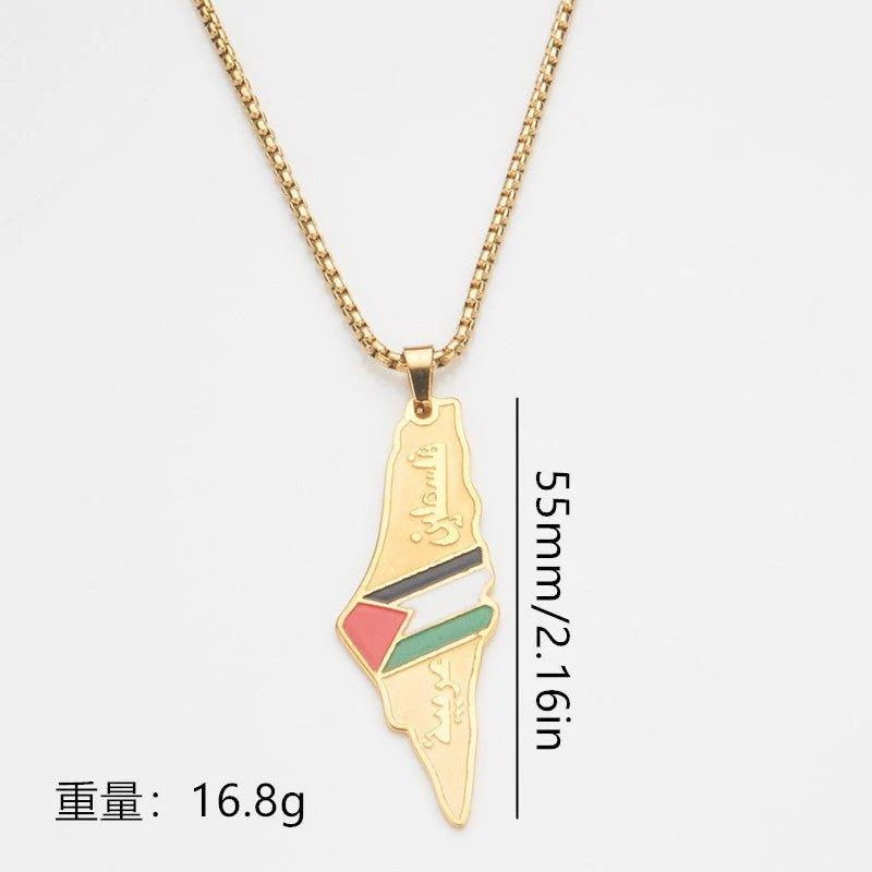 MAC101 Glue Etched Keffiyeh Stainless Steel Palestinian Flag Map Pendant Necklace - Image 4