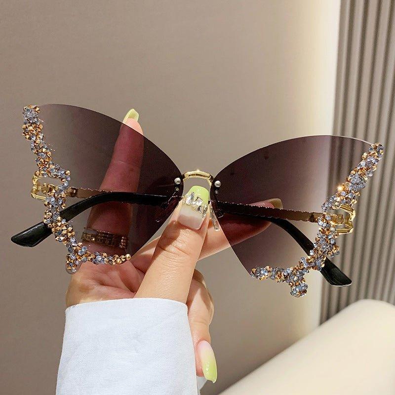 MAC116 Large Frame High-end Diamond-encrusted Butterfly Anti-UV Sunglasses - Image 3