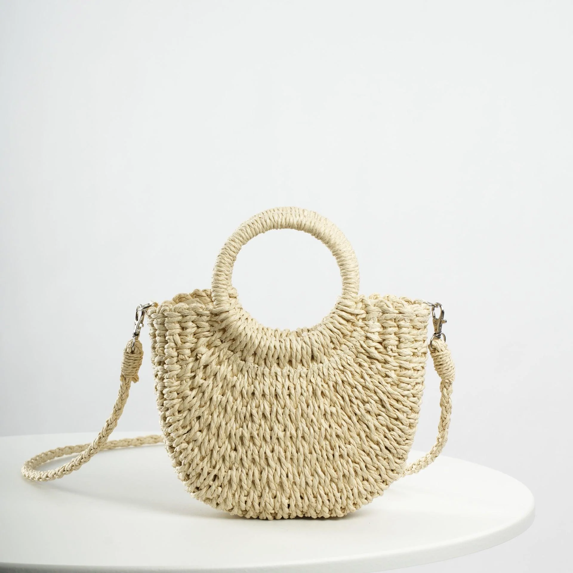 MAC129 Straw Double Hoop Crossbody Bag - Image 2