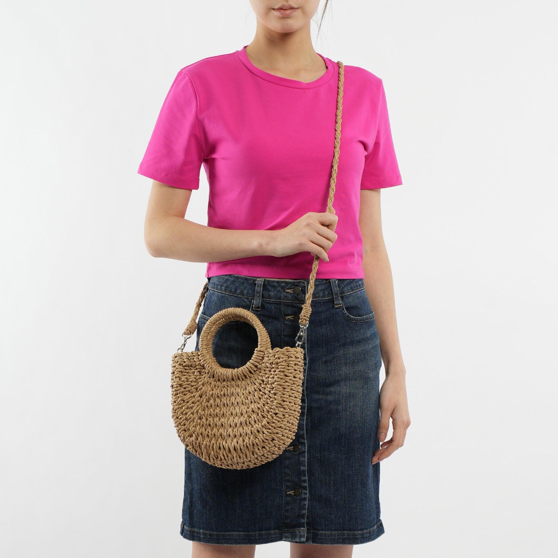 MAC129 Straw Double Hoop Crossbody Bag - Image 3