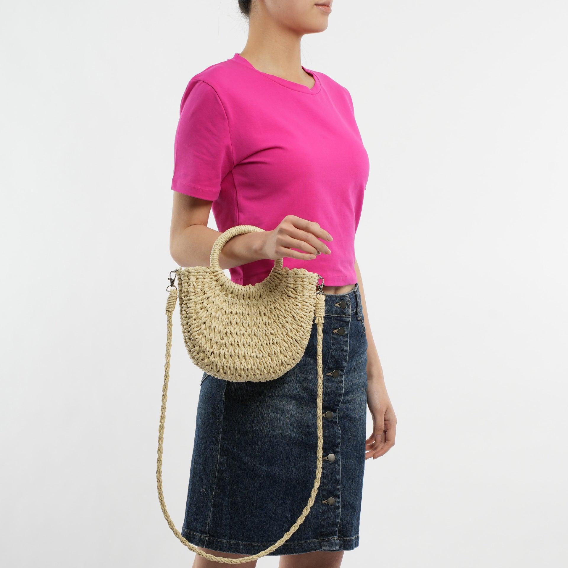 MAC129 Straw Double Hoop Crossbody Bag - Image 5