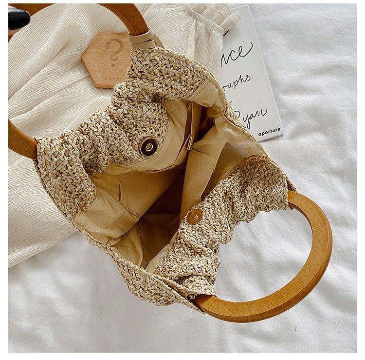 MAC132 Fashionable Straw Simple Beach Tassel Bucket Bag - Image 7