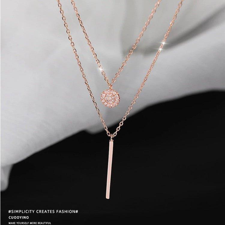 MAC133  Square Shiny Diamond Round Double Necklace - Image 2