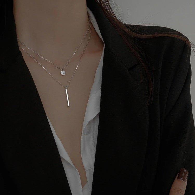 MAC133  Square Shiny Diamond Round Double Necklace - Image 3