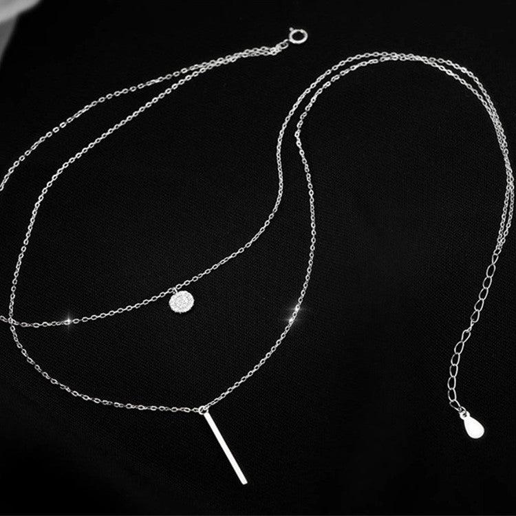 MAC133  Square Shiny Diamond Round Double Necklace - Image 4