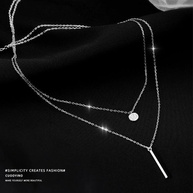 MAC133  Square Shiny Diamond Round Double Necklace - Image 5