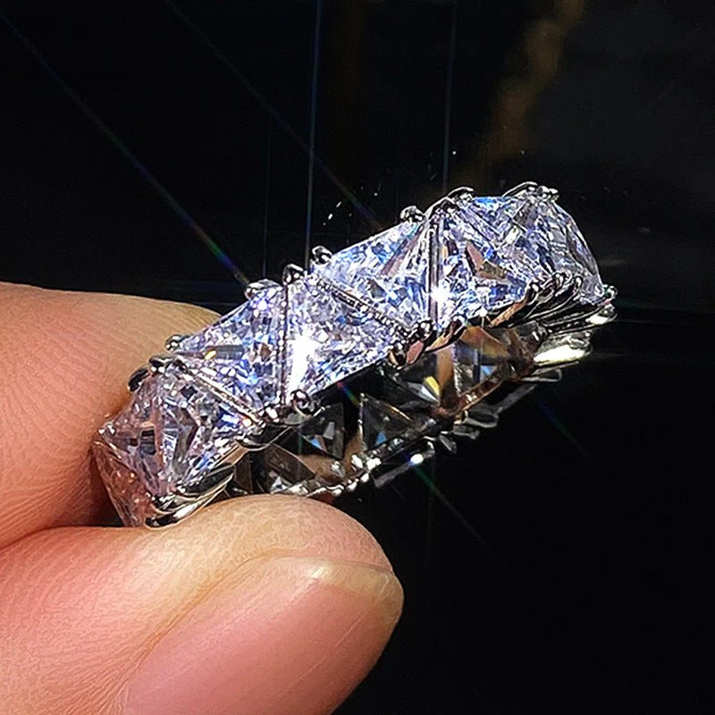MAC161 Full-Circle Single-Row Triangular Zircon Ring - Image 3