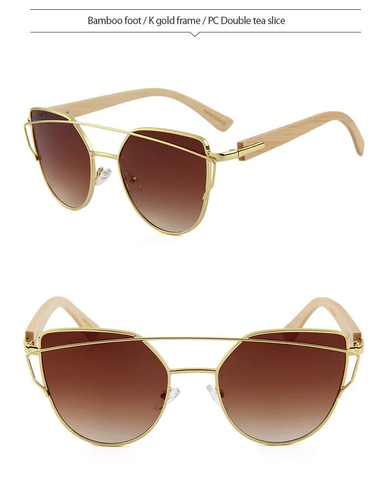 MAC169 Fashionable Cat-eye Metal Frame BamboTemple Sunglasses - Image 10