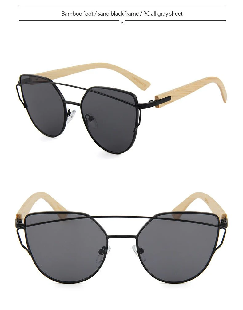 MAC169 Fashionable Cat-eye Metal Frame BamboTemple Sunglasses - Image 11