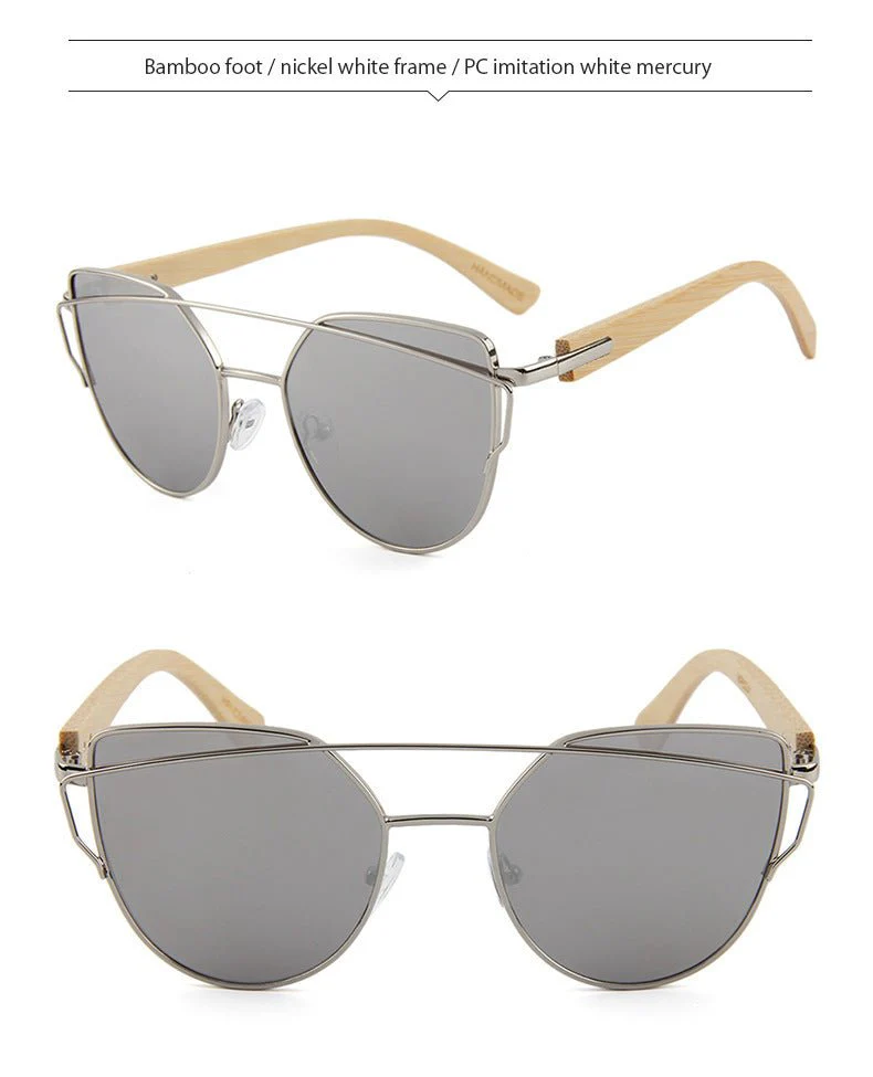 MAC169 Fashionable Cat-eye Metal Frame BamboTemple Sunglasses - Image 12
