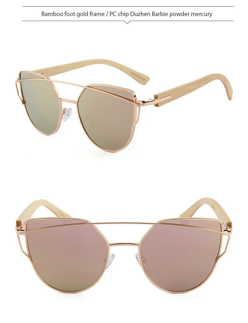 MAC169 Fashionable Cat-eye Metal Frame BamboTemple Sunglasses - Image 13