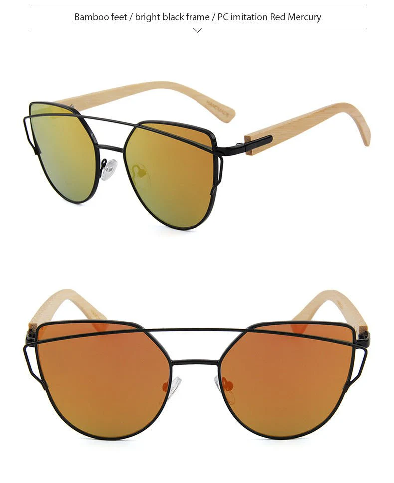 MAC169 Fashionable Cat-eye Metal Frame BamboTemple Sunglasses - Image 14