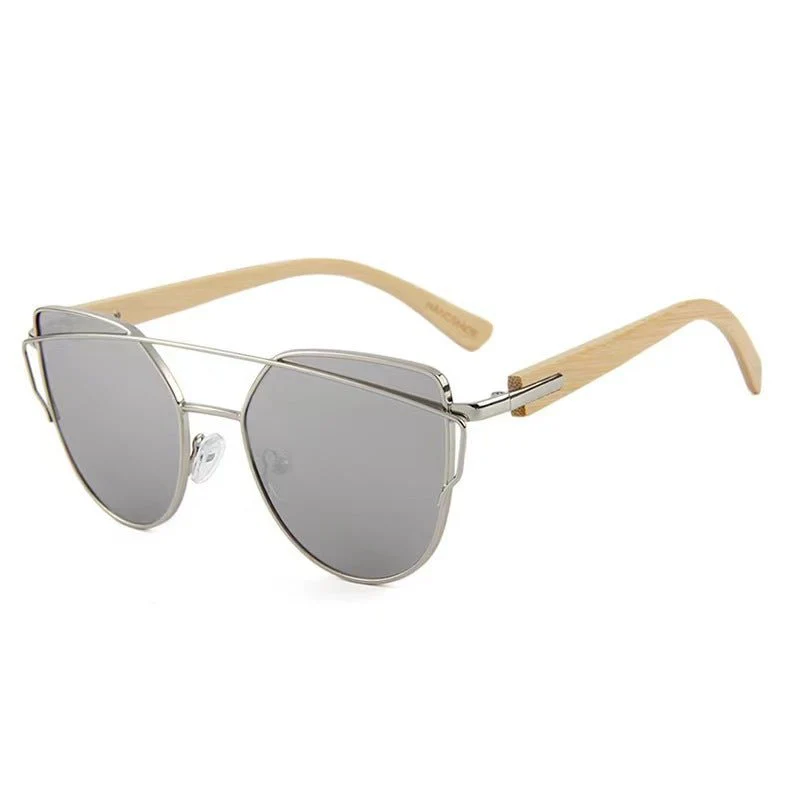 MAC169 Fashionable Cat-eye Metal Frame BamboTemple Sunglasses - Image 3