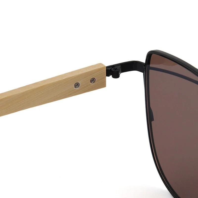 MAC169 Fashionable Cat-eye Metal Frame BamboTemple Sunglasses - Image 4