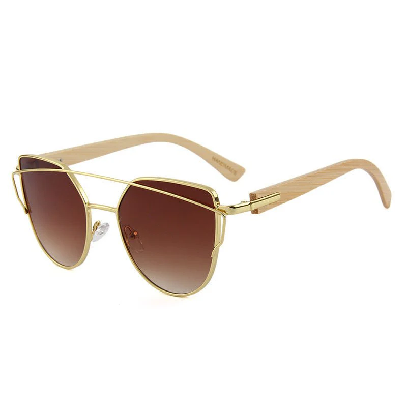 MAC169 Fashionable Cat-eye Metal Frame BamboTemple Sunglasses - Image 5