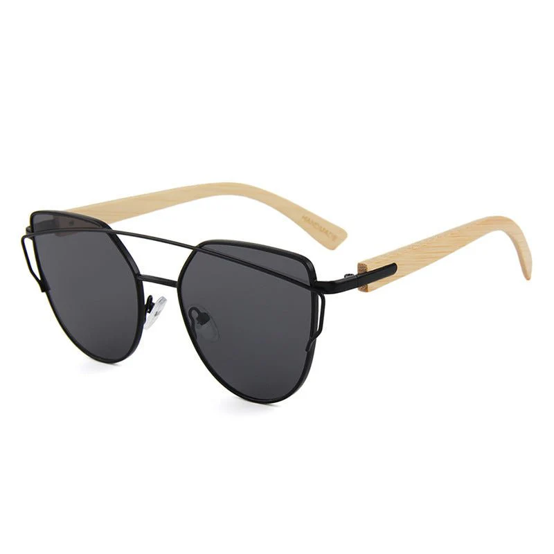 MAC169 Fashionable Cat-eye Metal Frame BamboTemple Sunglasses - Image 6