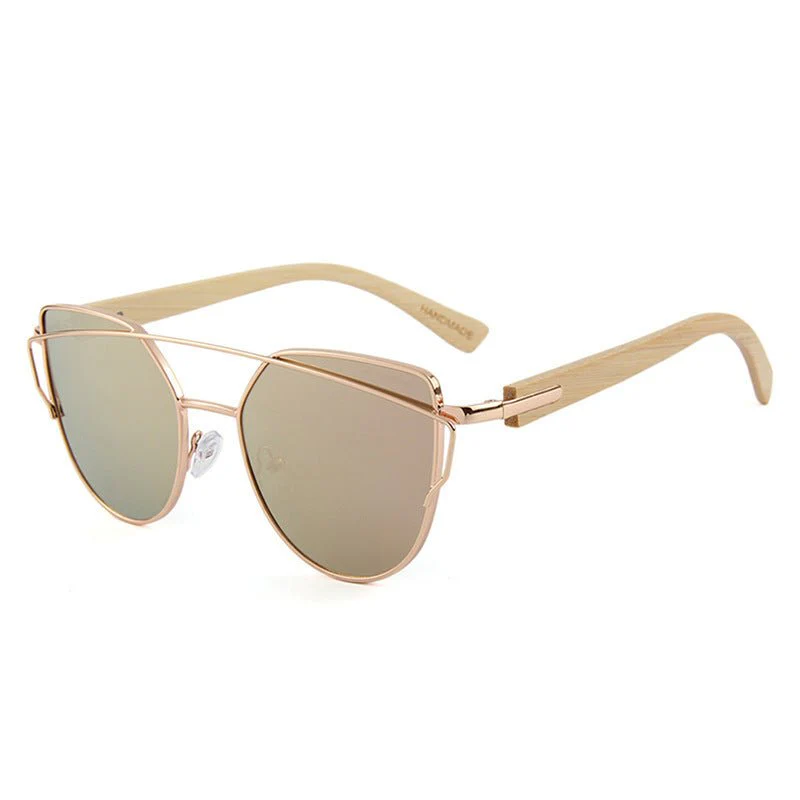 MAC169 Fashionable Cat-eye Metal Frame BamboTemple Sunglasses - Image 8