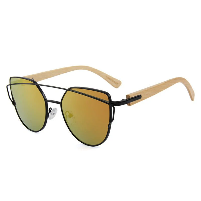 MAC169 Fashionable Cat-eye Metal Frame BamboTemple Sunglasses - Image 9