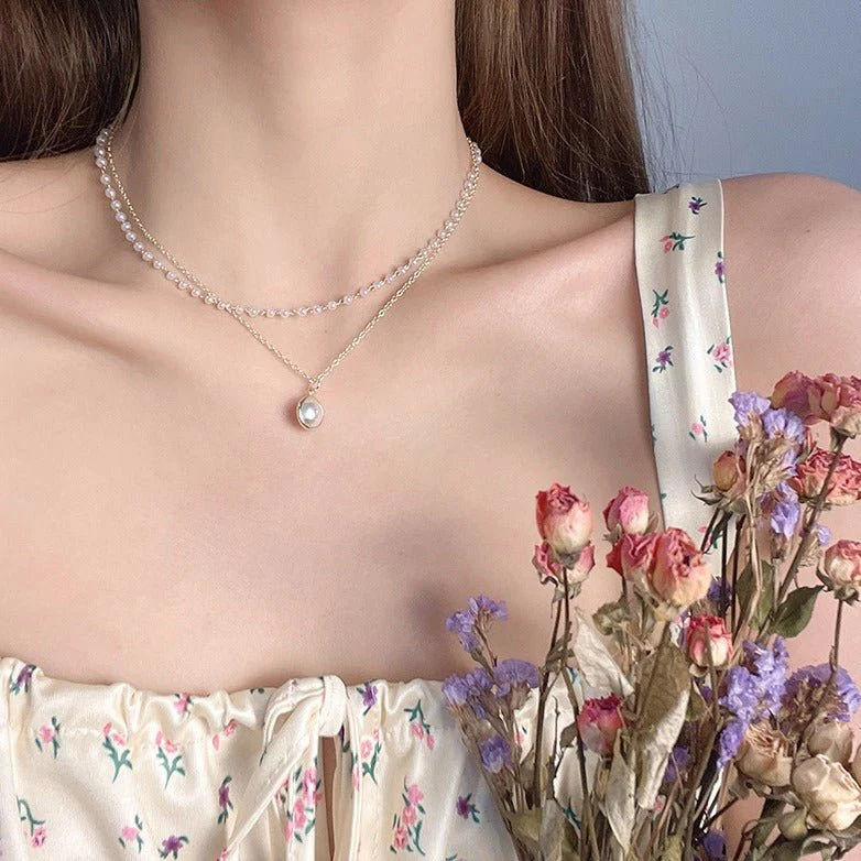 MAC174 Vintage Double Layered Pearl Necklace - Image 2