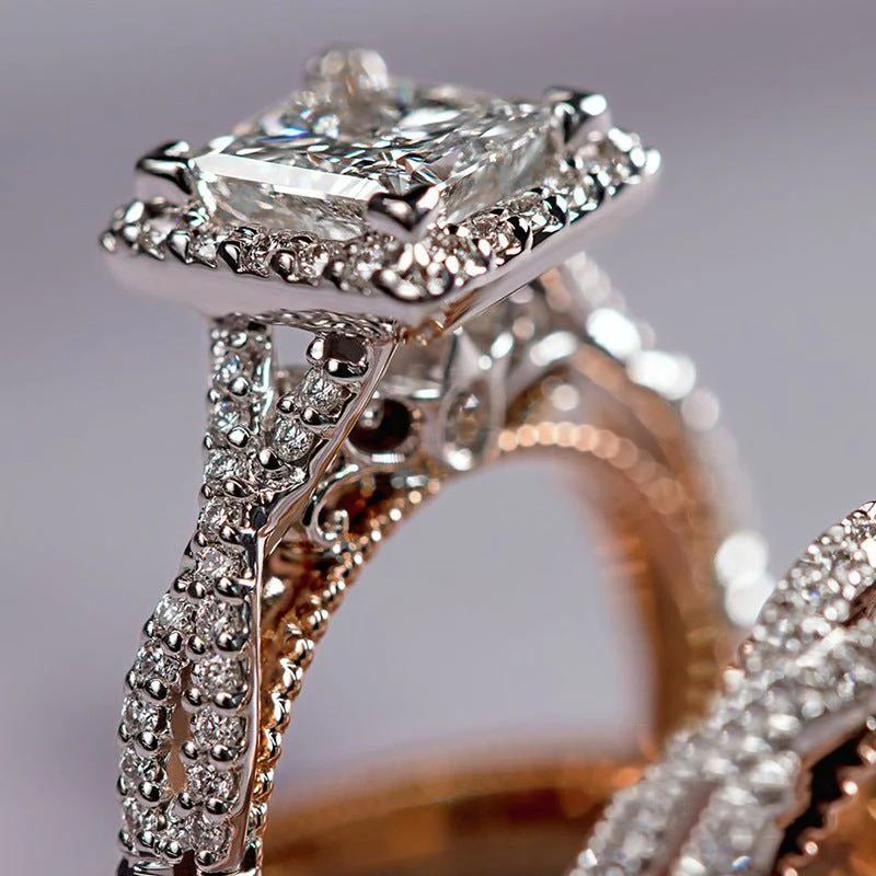 MAC175 Rose Gold Sparkling Zircon Luxury Engagement Ring - Image 2