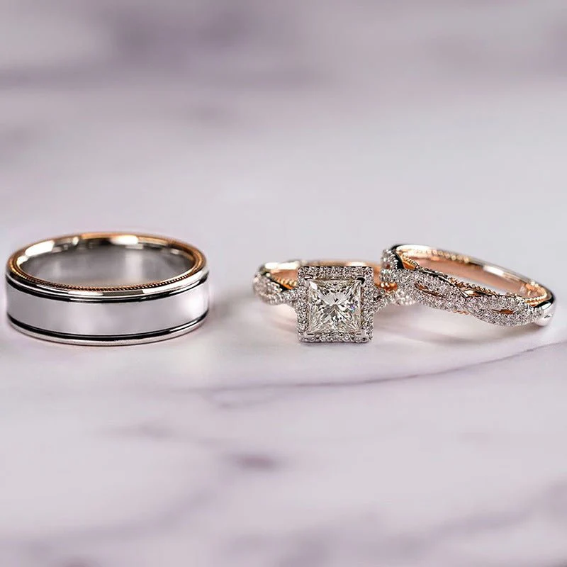 MAC175 Rose Gold Sparkling Zircon Luxury Engagement Ring - Image 3