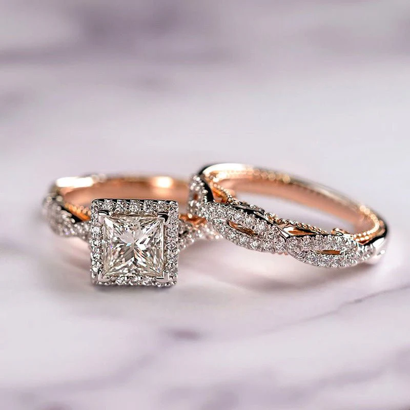 MAC175 Rose Gold Sparkling Zircon Luxury Engagement Ring - Image 4