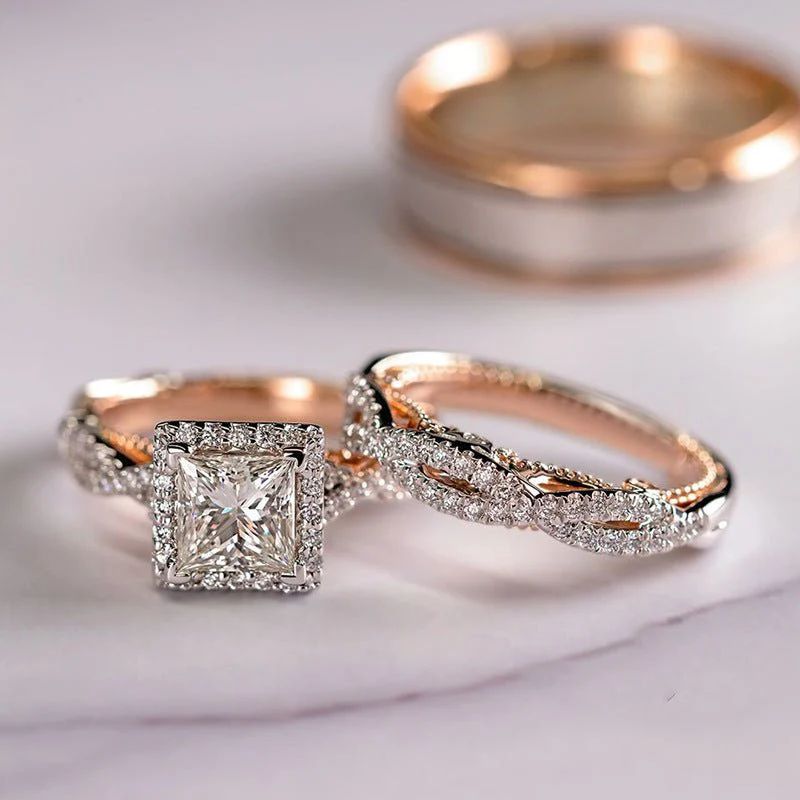 MAC175 Rose Gold Sparkling Zircon Luxury Engagement Ring - Image 5