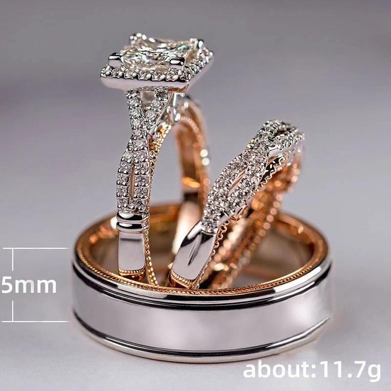 MAC175 Rose Gold Sparkling Zircon Luxury Engagement Ring - Image 6
