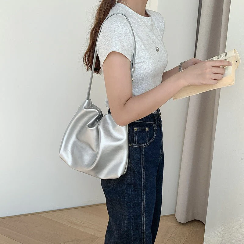 MAC180 High-End Pleated PU Leather All-Match Tote Bag - Image 14