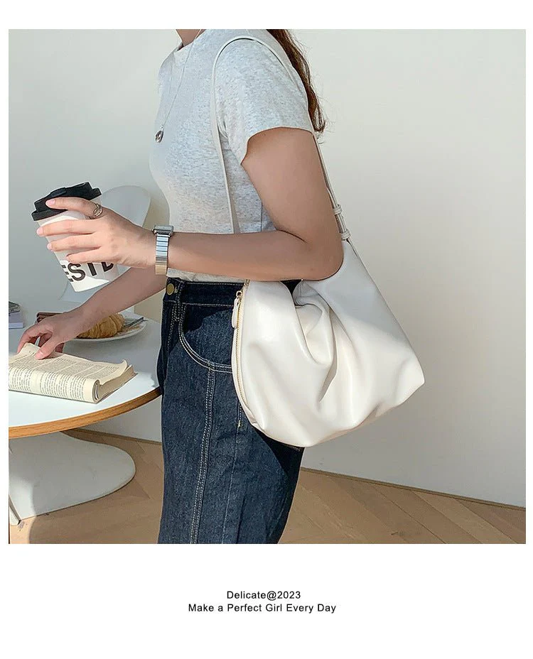 MAC180 High-End Pleated PU Leather All-Match Tote Bag - Image 17