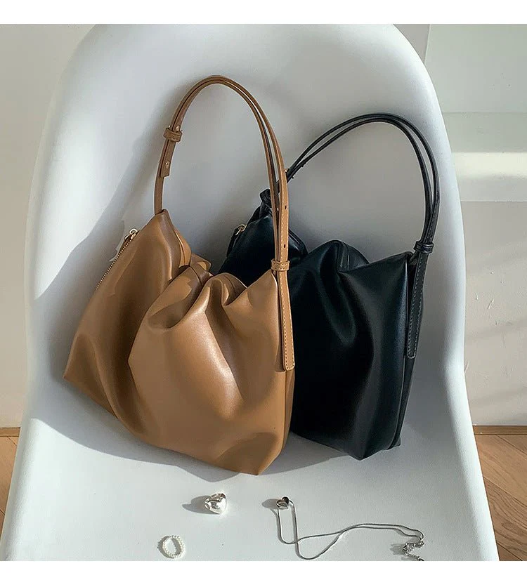 MAC180 High-End Pleated PU Leather All-Match Tote Bag - Image 4