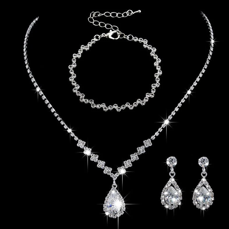 MAC181 Brilliant Full Diamond Zircon Drop Necklace And Earrings - Image 11