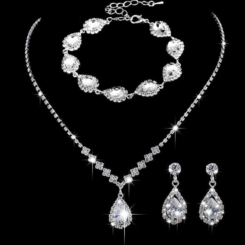 MAC181 Brilliant Full Diamond Zircon Drop Necklace And Earrings - Image 13