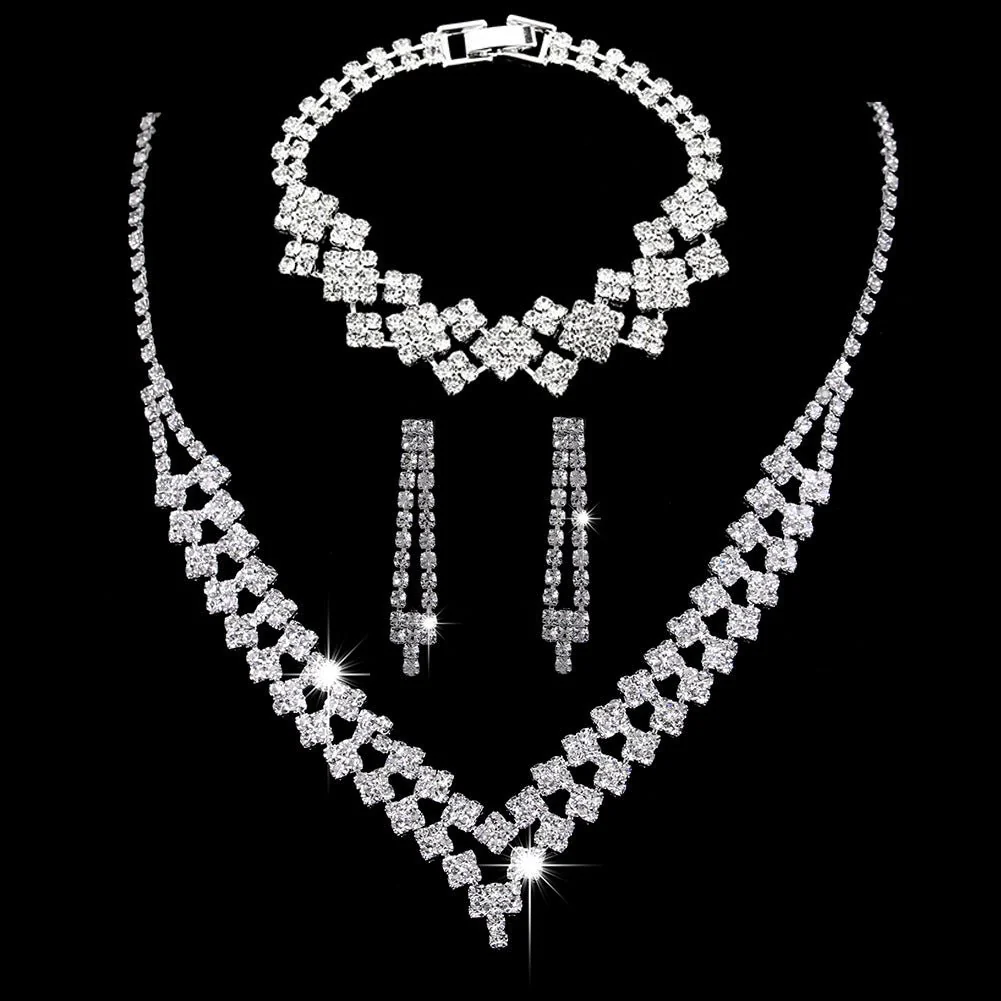 MAC181 Brilliant Full Diamond Zircon Drop Necklace And Earrings - Image 14
