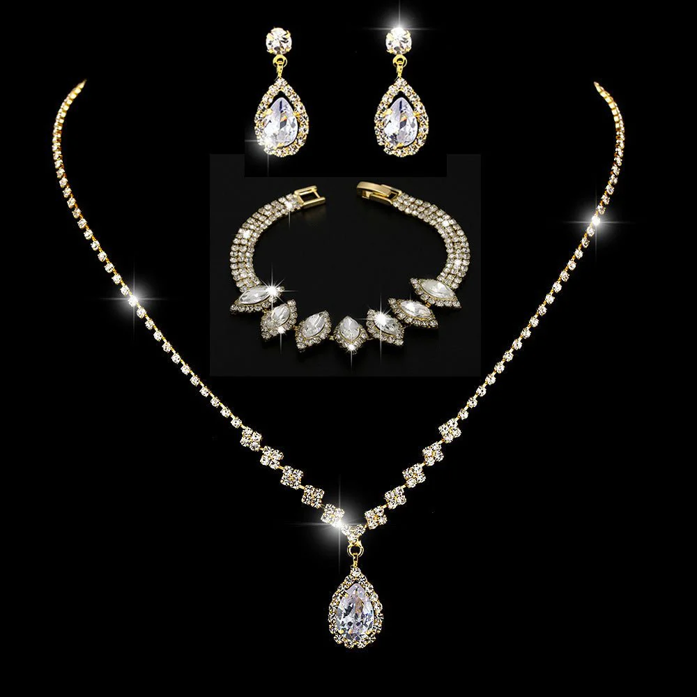 MAC181 Brilliant Full Diamond Zircon Drop Necklace And Earrings - Image 17