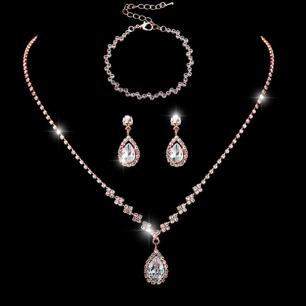 MAC181 Brilliant Full Diamond Zircon Drop Necklace And Earrings - Image 28