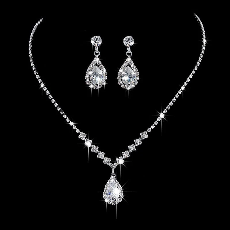 MAC181 Brilliant Full Diamond Zircon Drop Necklace And Earrings - Image 32