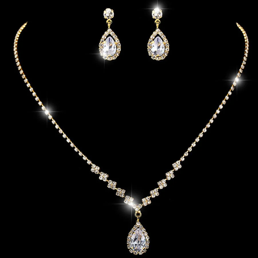 MAC181 Brilliant Full Diamond Zircon Drop Necklace And Earrings - Image 33