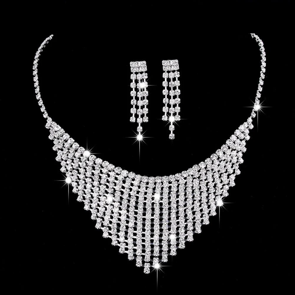 MAC181 Brilliant Full Diamond Zircon Drop Necklace And Earrings - Image 37