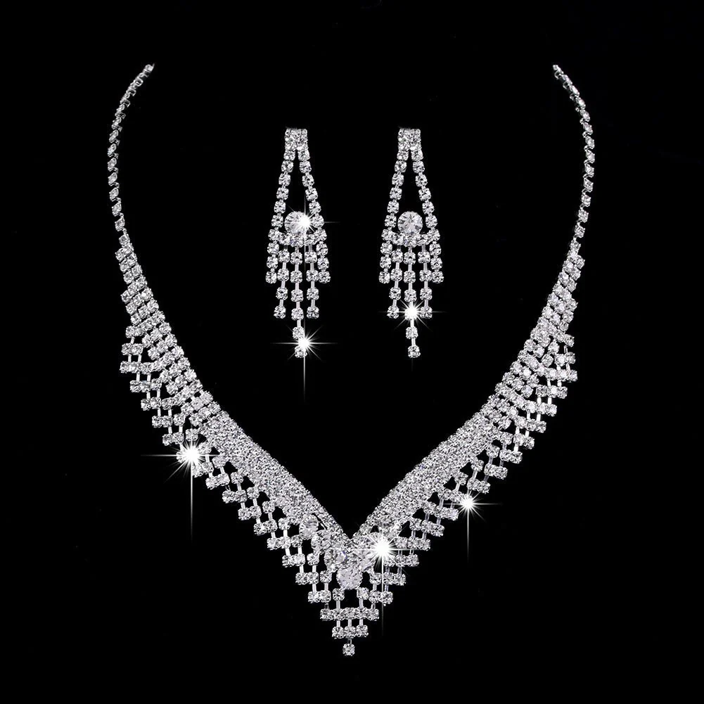 MAC181 Brilliant Full Diamond Zircon Drop Necklace And Earrings - Image 38